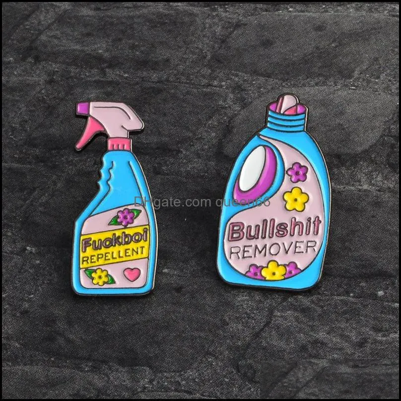 european laundry detergent bottle shape  brooches women men cleanser alloy paint lapel pins flowers heart backpack bags clothes badges