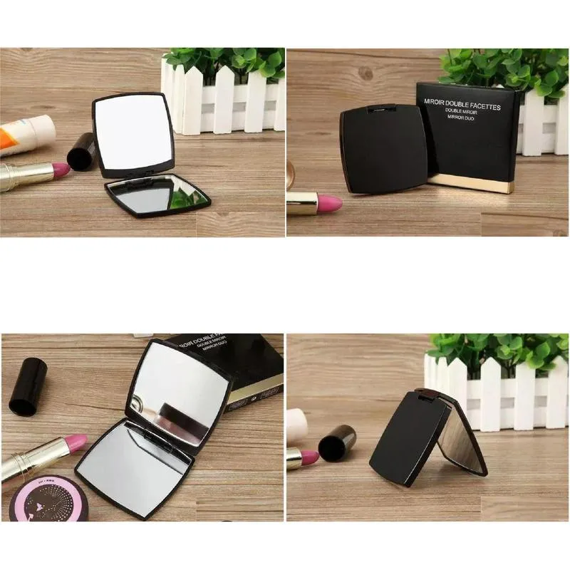 fashion acrylic cosmetic portable mirror folding velvet dust bag mirror with gift box black makeup mirror portable classic style