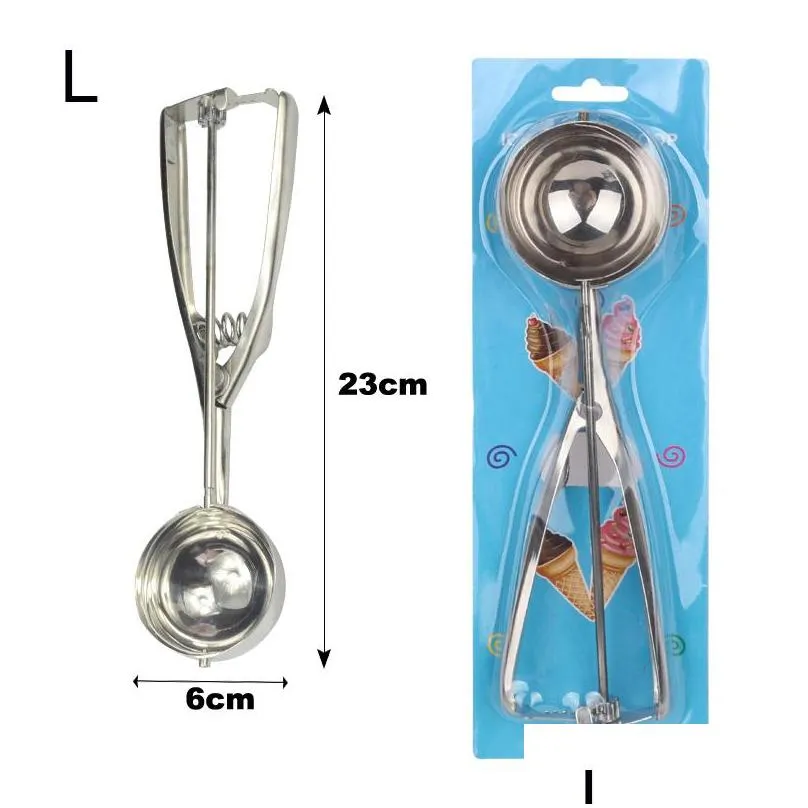 ice cream spoon kitchen tools 3 size stainless steel spring handle mash potato watermelon ball scoop home kitchen accessories