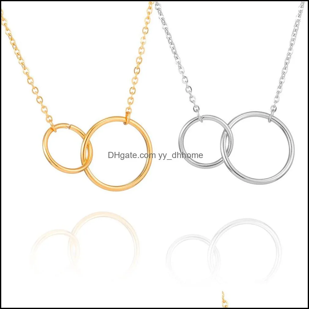 infinity double circle pendant necklace simple design sister jewellry for women girl gold clavicle chain necklaces stainless steel