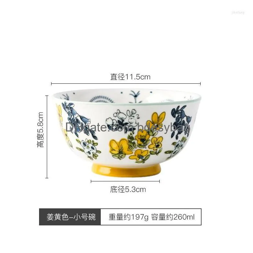bowls japanese flower ceramic tall salad bowl household 600ml thickened antiscald soup noodle dessert el restaurant tableware