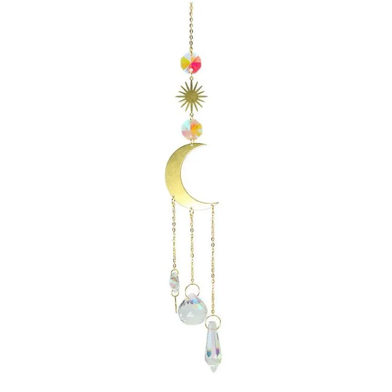 crystal wind chime moon sun catcher diamond prisms pendant dream catcher rainbow chaser hanging drop home garden decor windchime