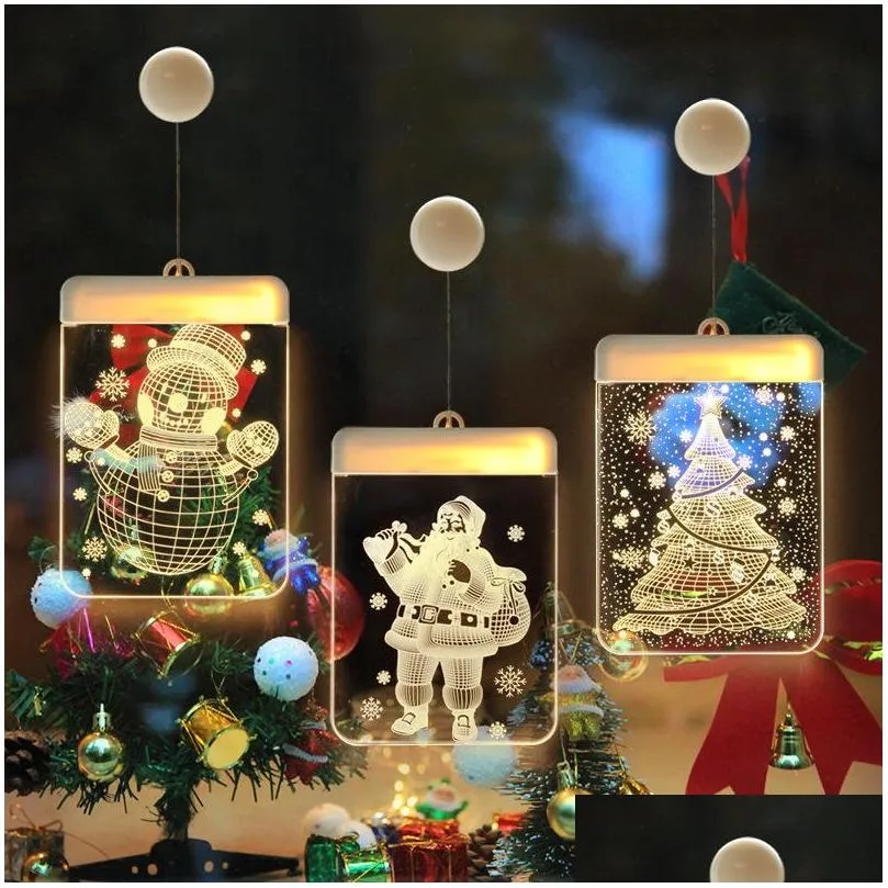 hanging christmas light adhesive 3d visual effect acrylic led ornament festival themed night light for party home party supplies