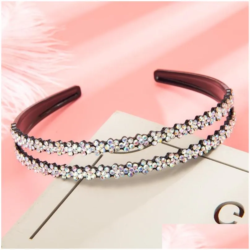 rhinestone crystal headbands hoop double row belt teeth non slip hairpin women resin headwear hair accessories gifts beauty 4 3yy m2