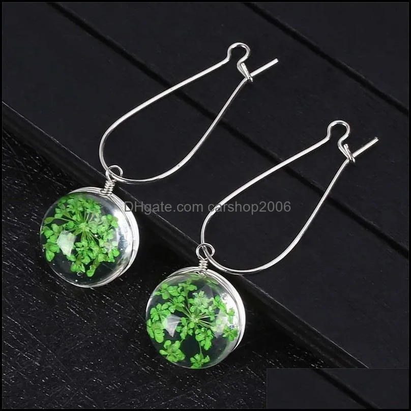 fashion summer flower earring woman fashion dried flowers earrings glass ball pressed flower dangle earing jewelry gift wholesale 2918