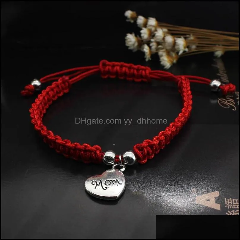  handmade heart mom braided bracelet red thread string i love you charm rope bracelets for mothers day gifts jewelry for women