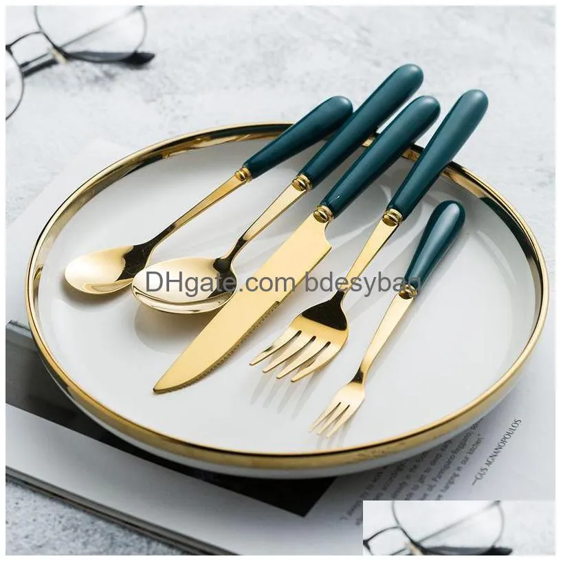 dinnerware sets western flatware set steak knife and fork ceramic handle espresso spoons teaspoons dessert stainless steel cutlery