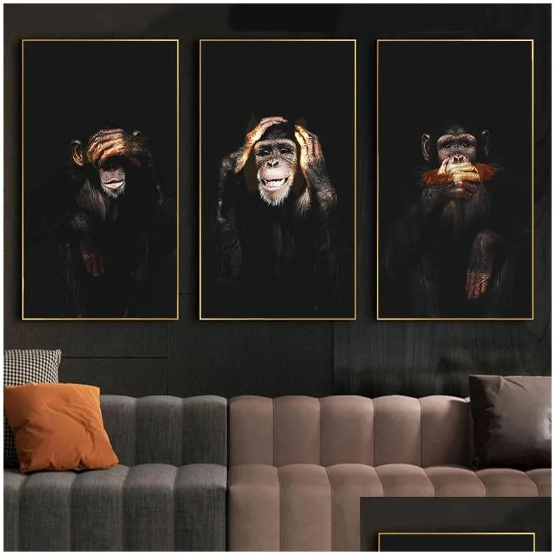 3 monkeys wise cool gorilla poster canvas prints wall painting wall art for living room animal pictures modern home decorations