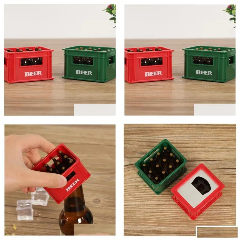 red and green beerbox shape bottle opener custom creative threedimensional beer plastic box bottleopenercustom logo