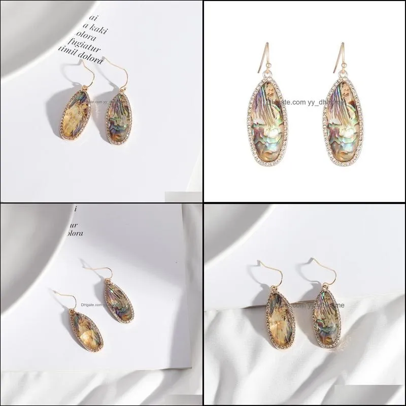 fashion acrylic abalone shell paper charms earrings rhinstone gold color dangle brincos pendientes brand jewelry women