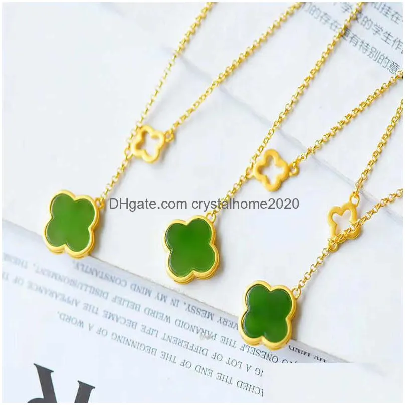 pendant necklaces pendants imitation jasper clover necklace inlaid imitation hotan jade gold plated clavicle chain green