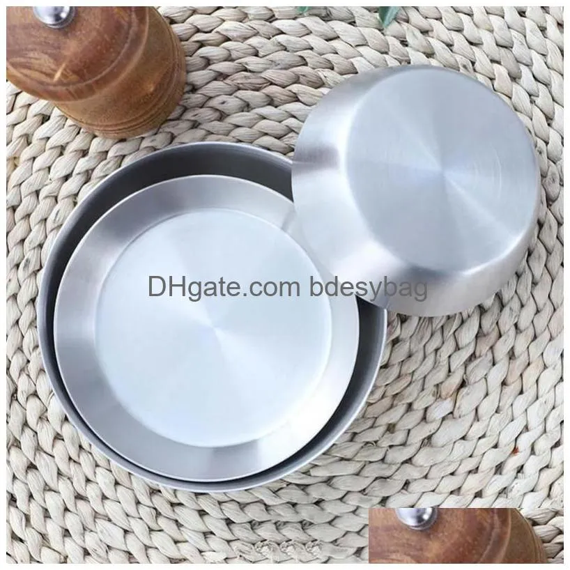 bowls tray stainless steel flat bottom serving dish round plate kitchen dinning bowl