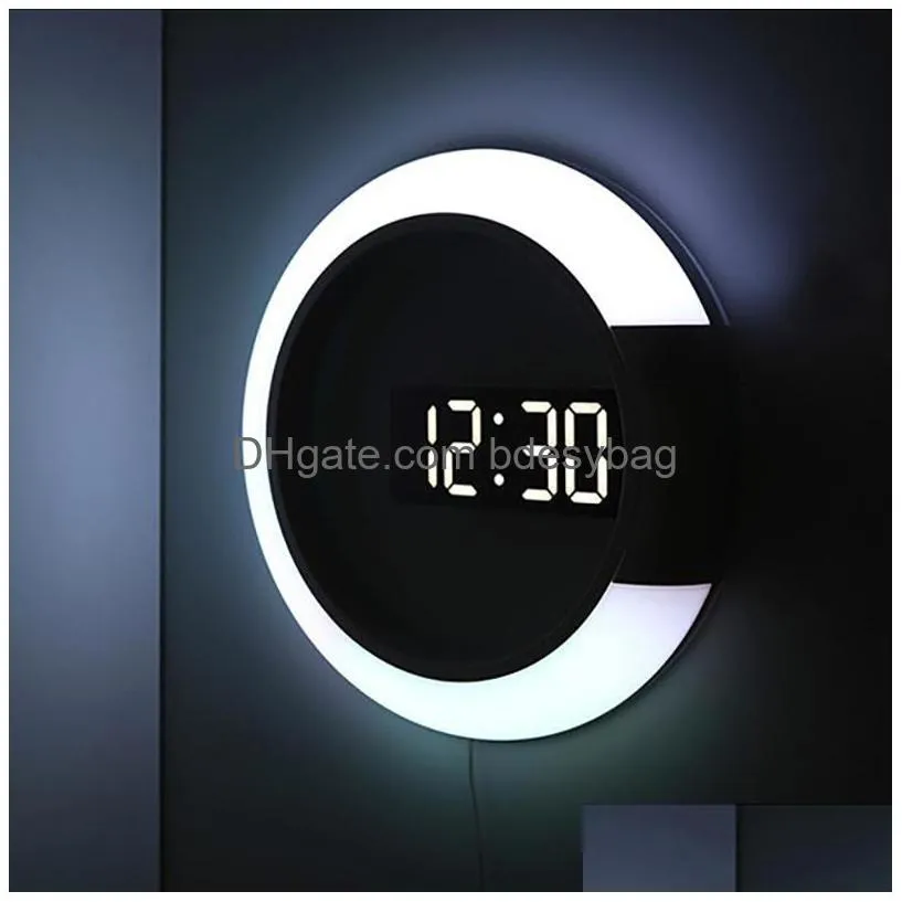 desk table clocks multifunctional creative clock home colorful led mirror hollow wall ring light digital alarm