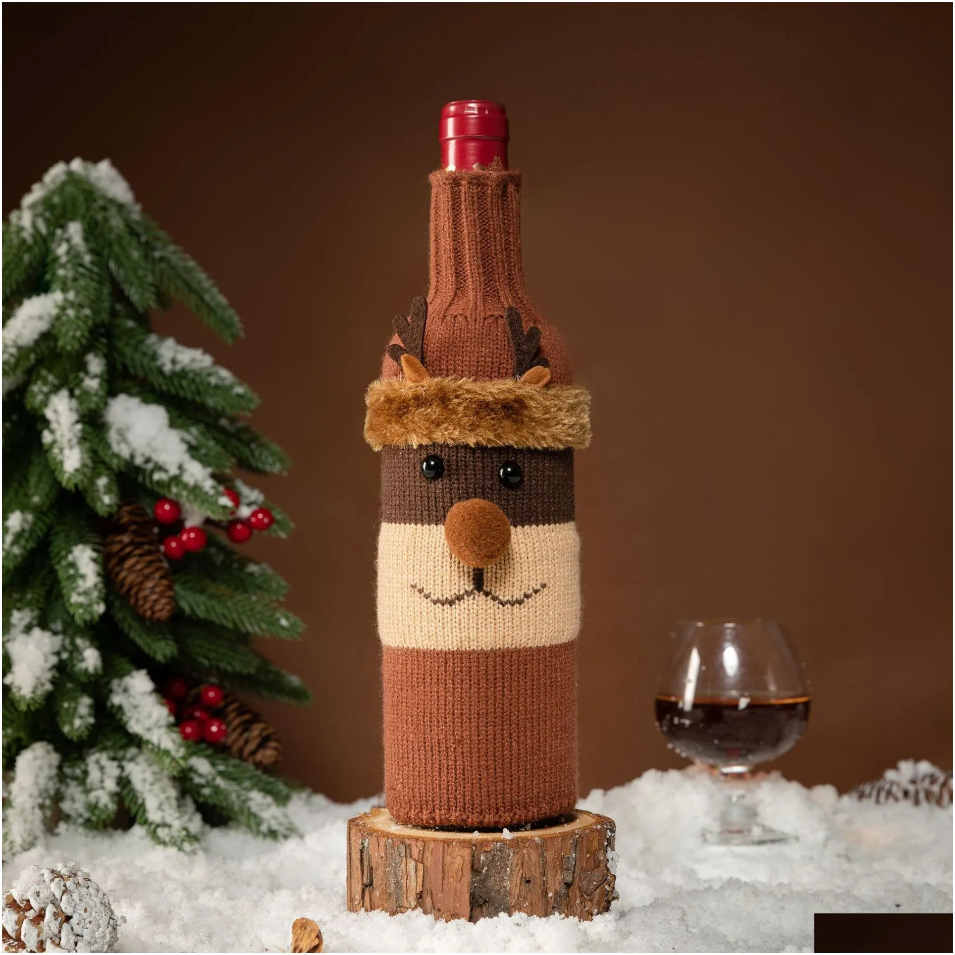 cartoon knitted christmas wine bottle set old man snowman elk christmas products supplies wholesale