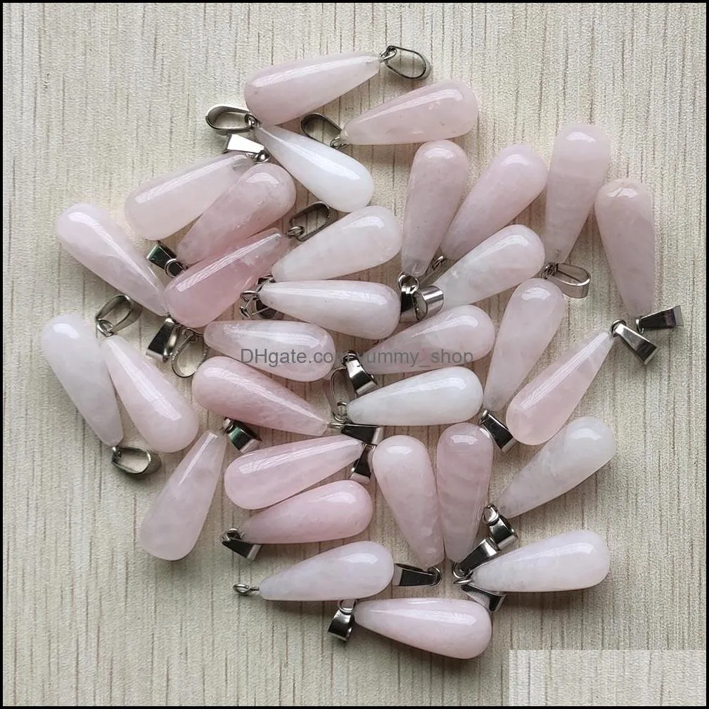 pink rose quartz long water drop shape charms teardrop crystal pendants for necklace accessories jewelry making