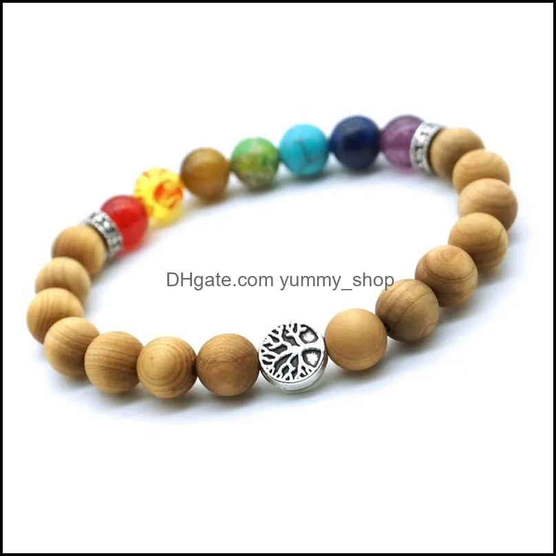 tree of life 7 chakras wooden beads strand  oil diffuser bracelet buddha energy yoga women men jewelry