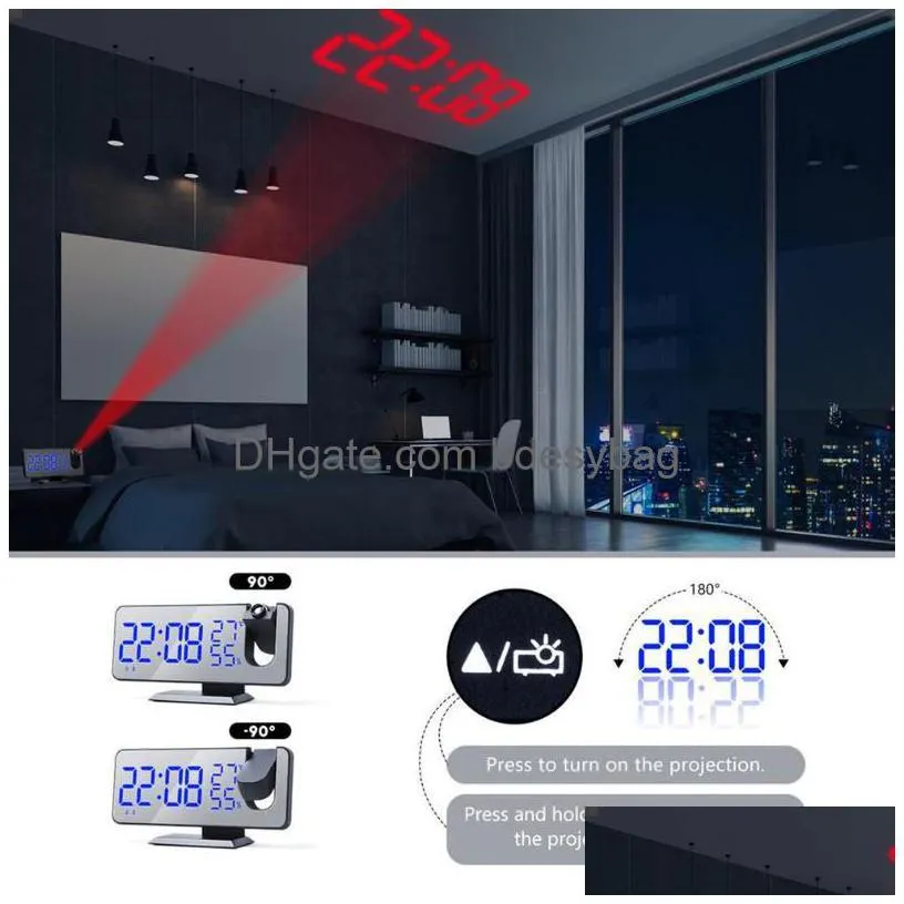 desk table clocks projection alarm clock 180°projector with fm radio snooze function 4 dimmer dual usb charging digital