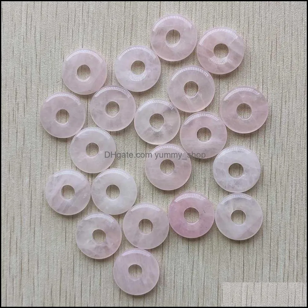 round ssorted 18mm circle donut pink rose quartz natural stone charms crystal pendants for necklace accessories jewelry making