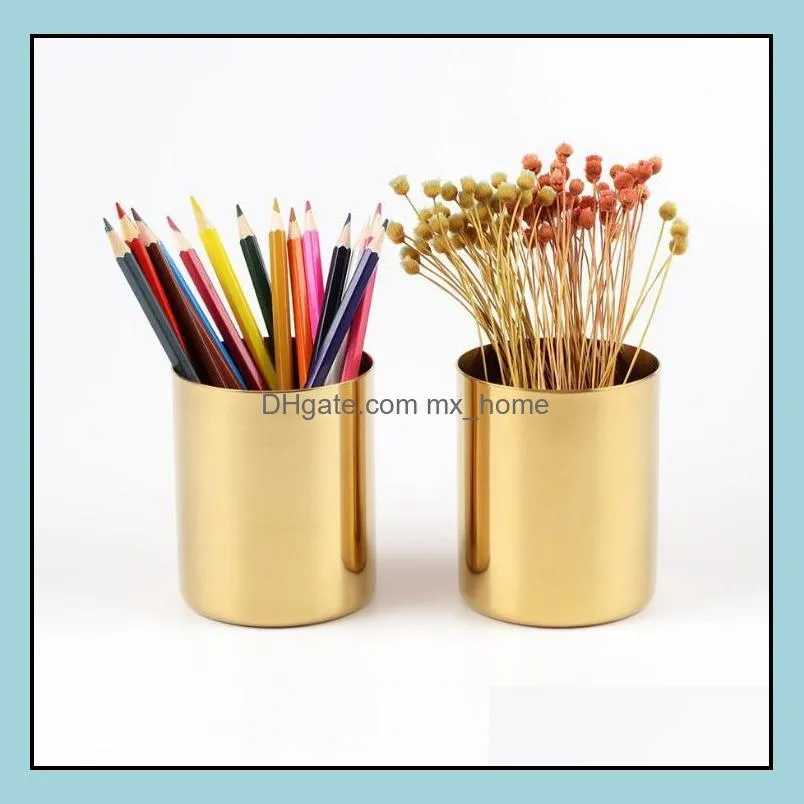 400ml nordic style brass gold vase stainless steel cylinder pen holder for stand multi use pencil pot holder cup contain sn941