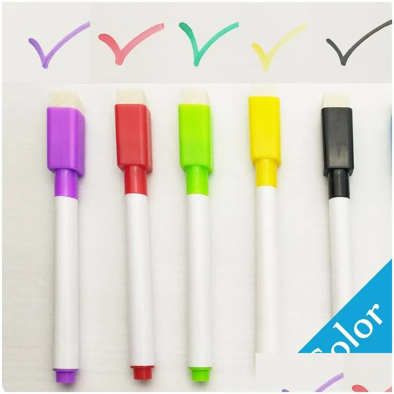 8 pcs/lot colorful black school classroom whiteboard dry white board markers built in eraser student childrens drawing pen