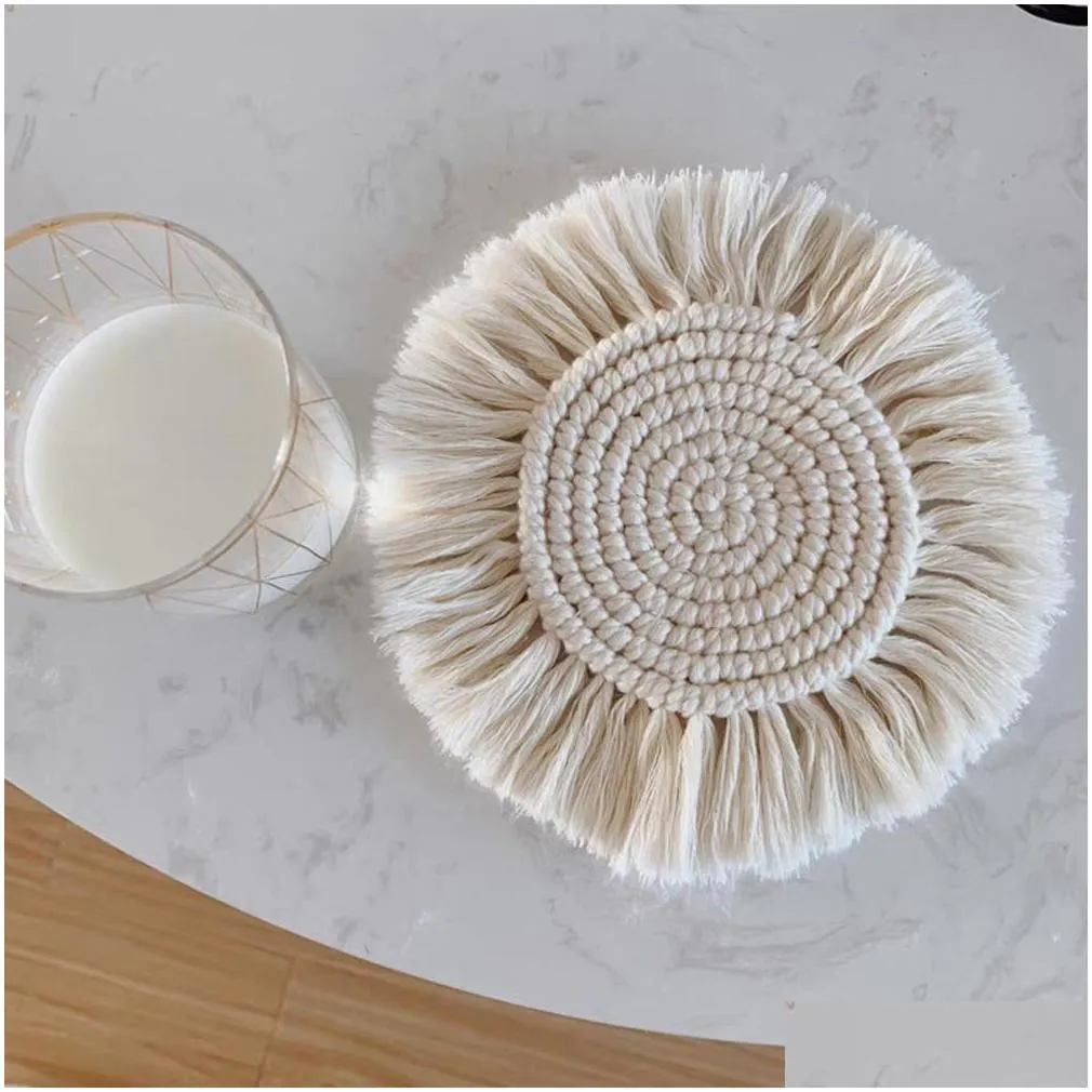 home creative cotton braid coaster handmade macrame cup cushion bohemia style nonslip cup mat