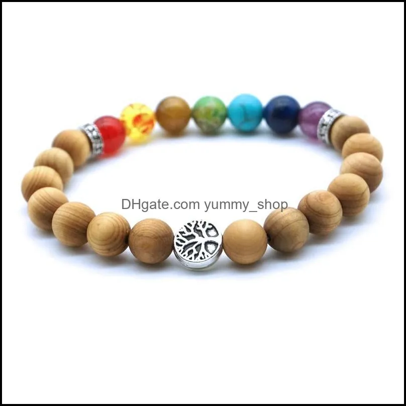 tree of life 7 chakras wooden beads strand  oil diffuser bracelet buddha energy yoga women men jewelry