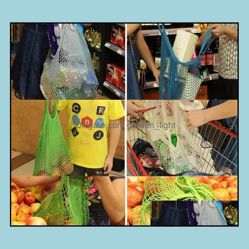 reusable shopping grocery bag 14 color large size shopper tote mesh net woven cotton bags portable bags home storage rrb14992