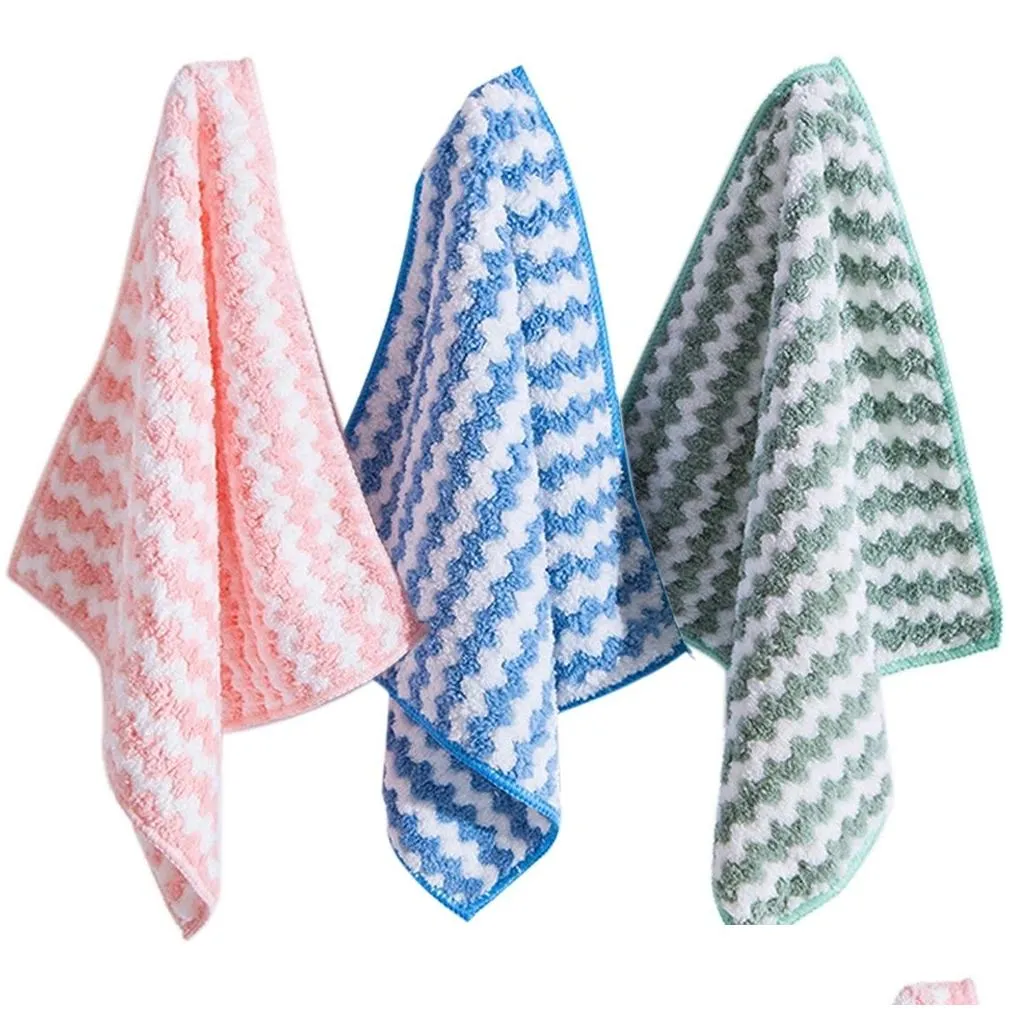 kitchen striped rags coral velvet nonstick oil and lint dish towel thickened bamboo fiber cleaning towel