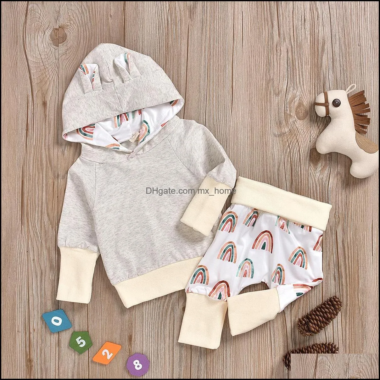 styles girl clothing set rainbow print long sleeve hoodies addpant baby 2 pieces sets