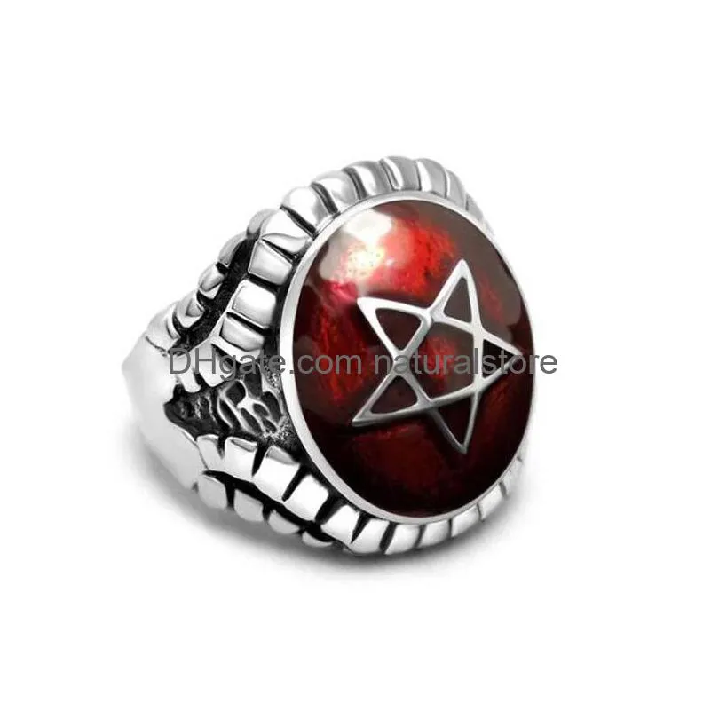 new pentagram ring 316l stainless steel titanium men ring rock  punk fashion jewelry cluster rings