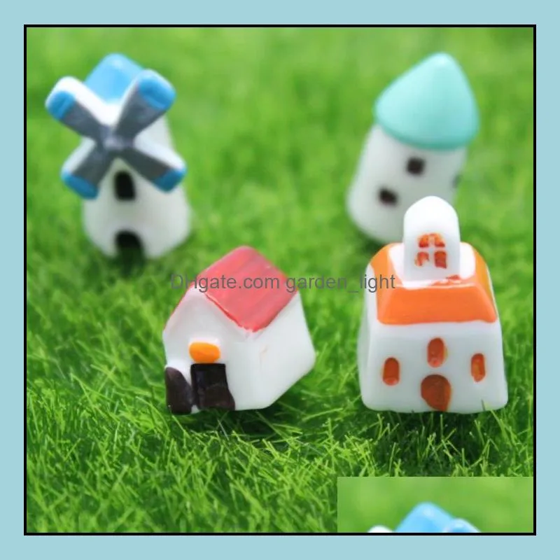 creative resin garden decorations mini castle windmill church house moss terrarium green plant gift micro landscape accessories