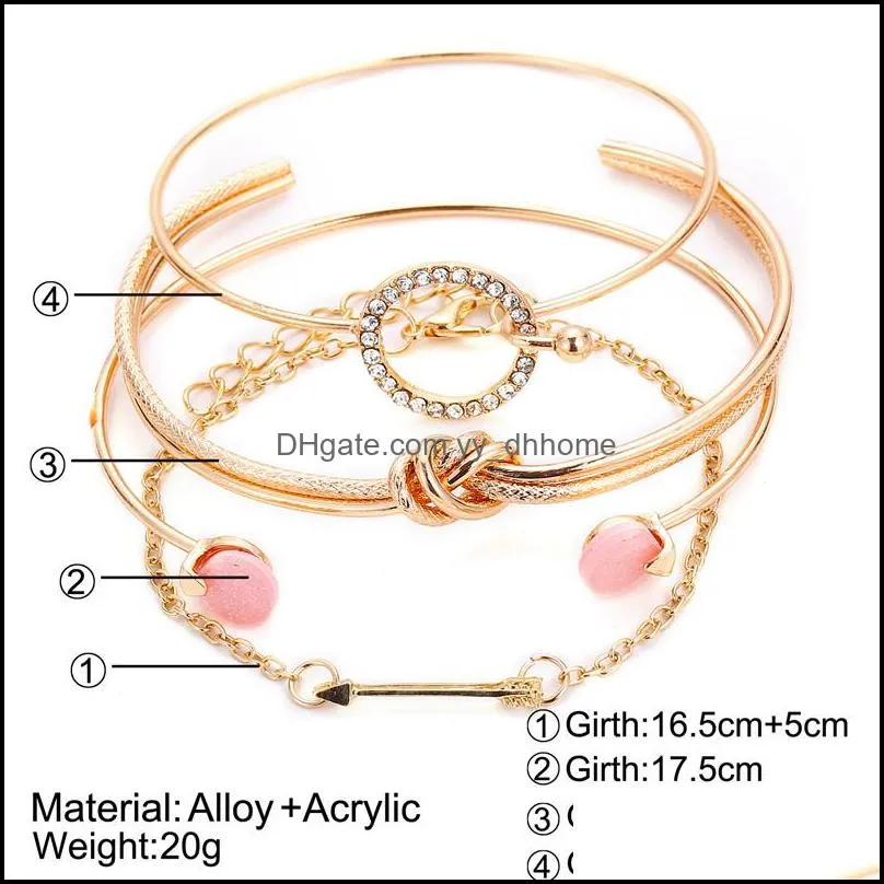 4 pcs/ set classic arrow knot bracelets round crystal gem multilayer adjustable open bracelet set for women fashion party jewelry gift