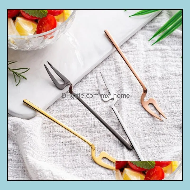 creative tea/coffee cup hanging spoons fork 304 stainless steel rose gold black teaspoon tableware sn4137