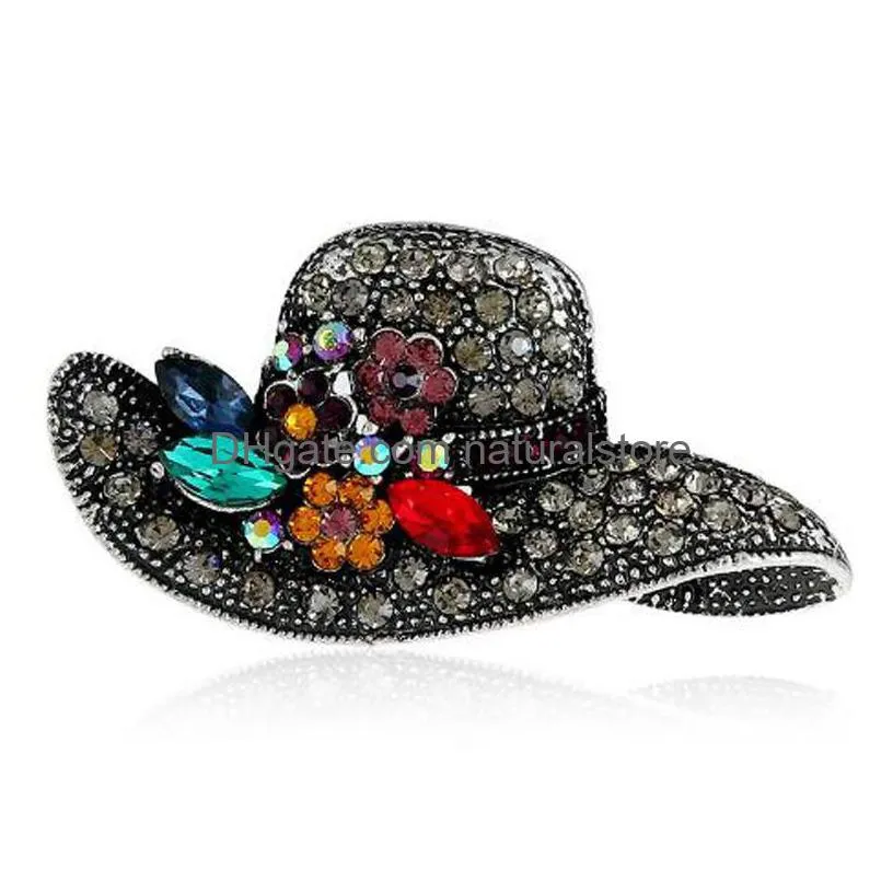 3colors fashion hats rhinestone pin brooch designer brooches badge metal enamel pin broche women jewelry party decoration
