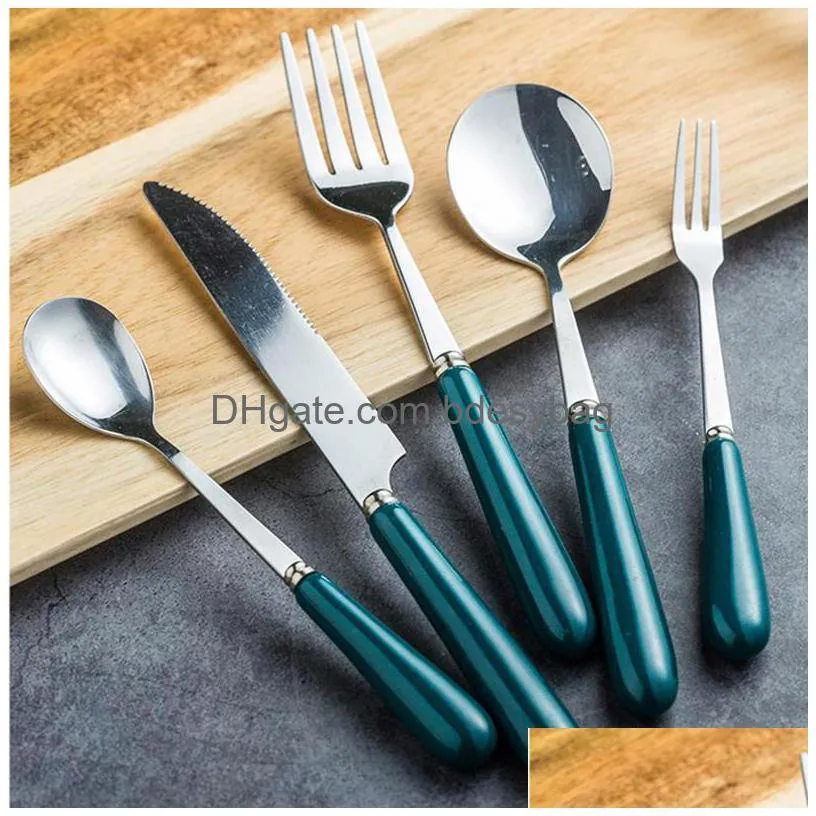 dinnerware sets western flatware set steak knife and fork ceramic handle espresso spoons teaspoons dessert stainless steel cutlery