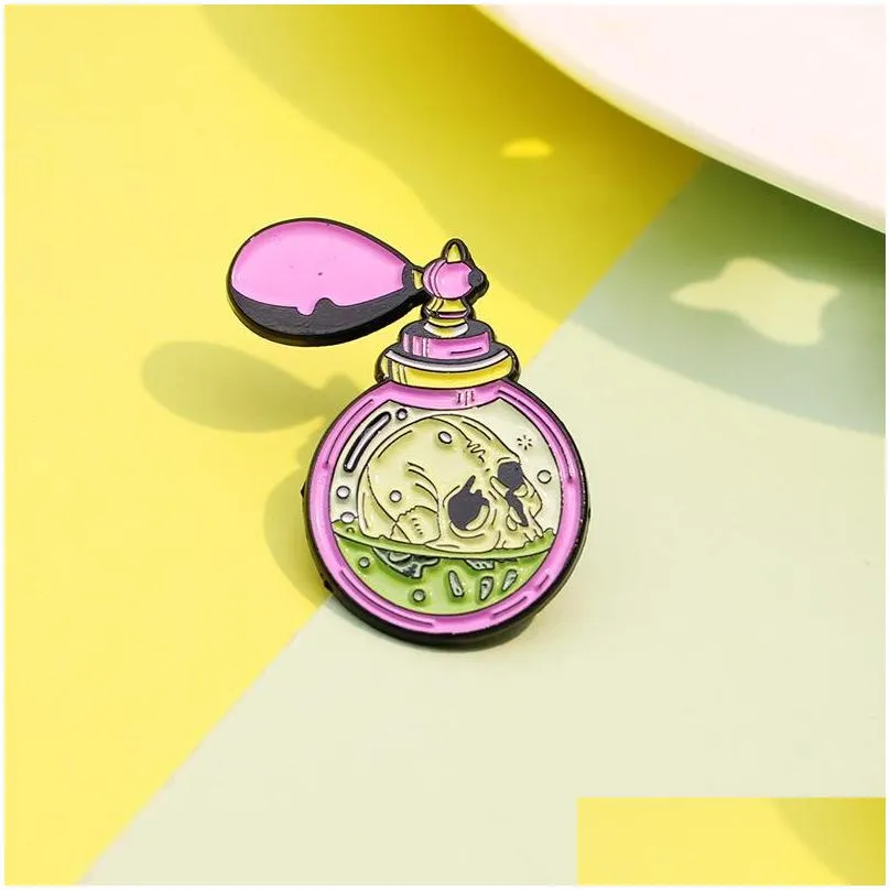 fashion witch potion bottle enamel pins cartoon magic skeleton perfume brooches dark gothic jewelry mysterious gifts lapel backpack badge 1440