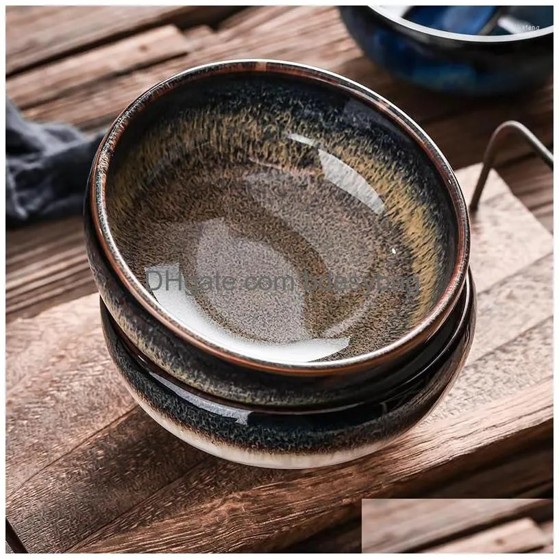 bowls japanese ceramic retro temmoku glaze rice ramen bowl creative kiln change salad noodle soup restaurant kitchen tableware
