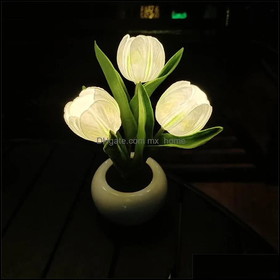 novelty items led tulip lamp pink imitation flowerpot ceramic led atmosphere small night decoration