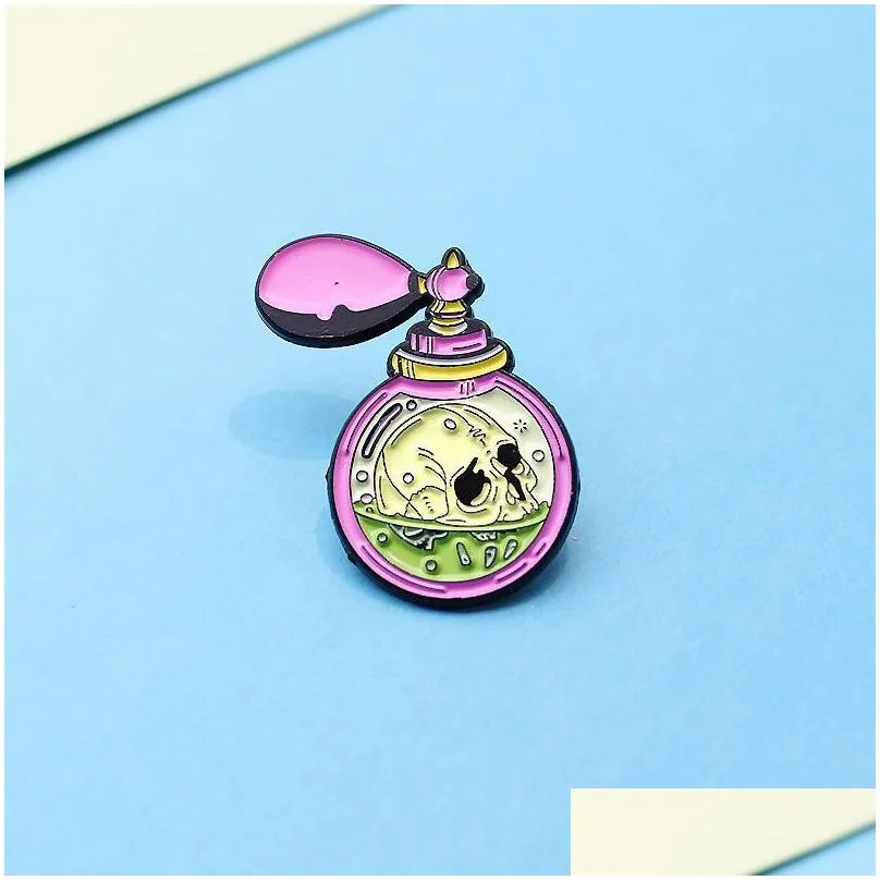 fashion witch potion bottle enamel pins cartoon magic skeleton perfume brooches dark gothic jewelry mysterious gifts lapel backpack badge 1440