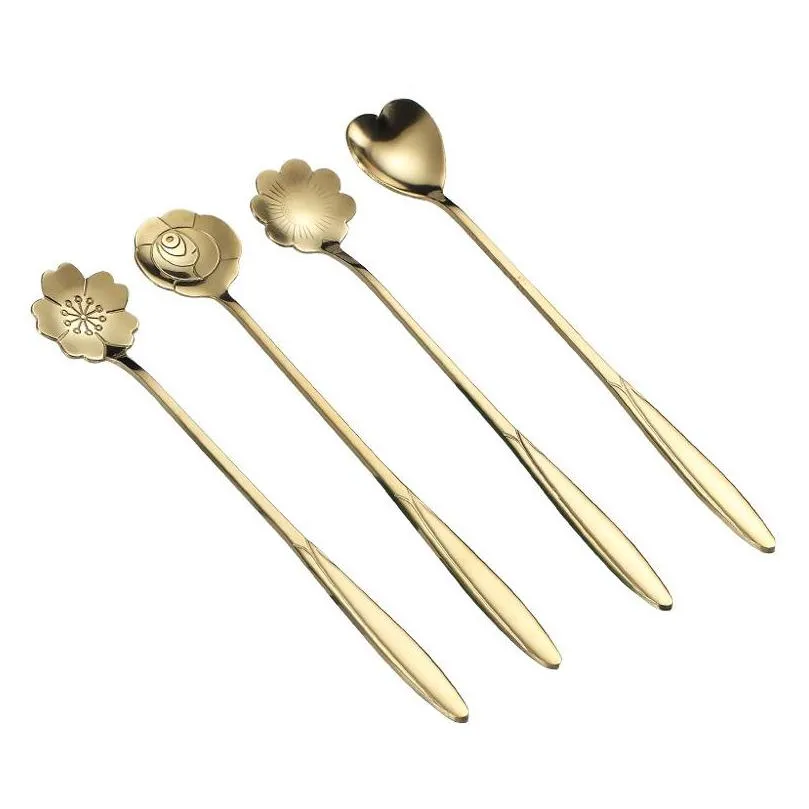 stainless steel sakura spoon rose heart spoon long handle coffee stirrer