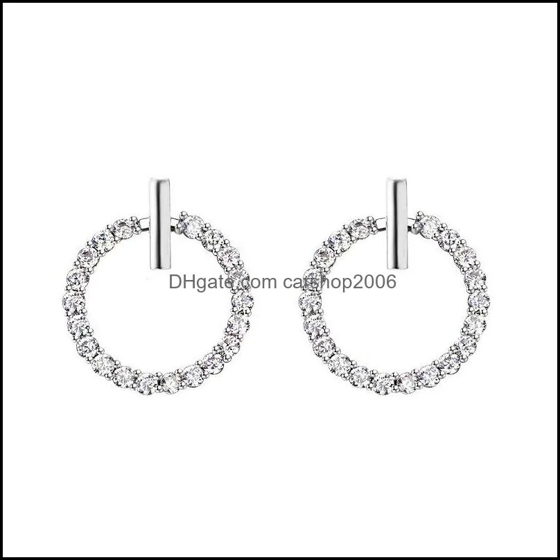 fashion 925 sterling silver crystal rhinestone geometric round stud earrings for women beautiful jewelry 1567 v2