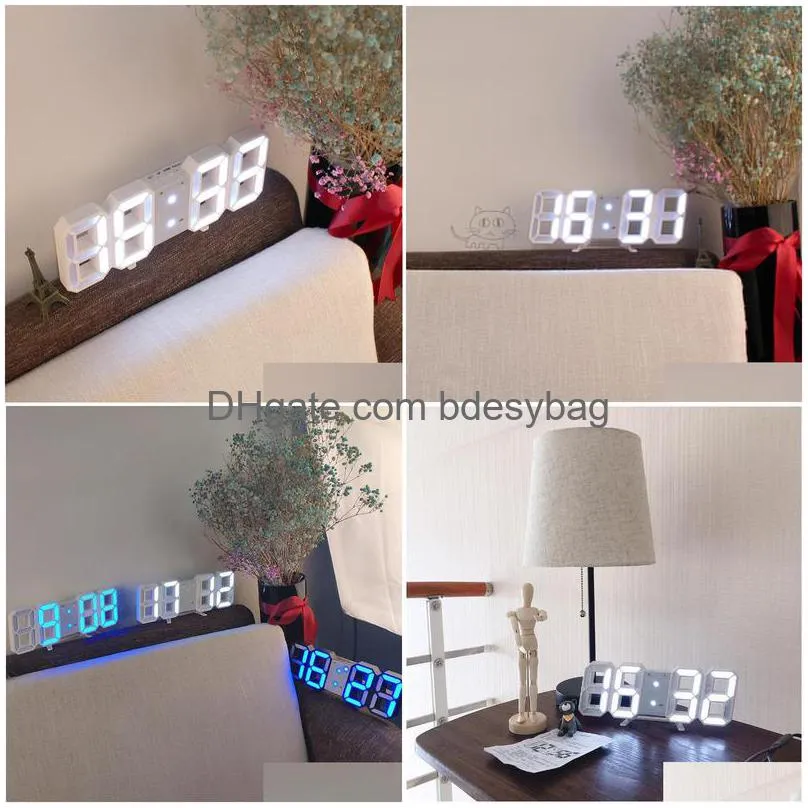 desk table clocks 3d led wall clock saat digital alarm display 3 brightness levels watches nightlight snooze home kitchen office