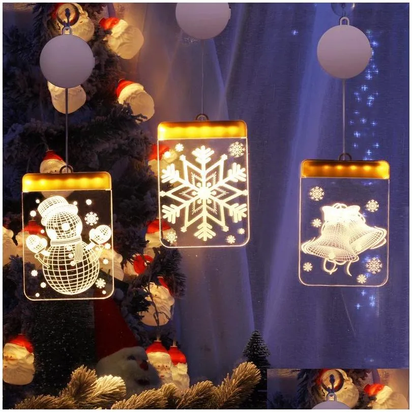 hanging christmas light adhesive 3d visual effect acrylic led ornament festival themed night light for party home party supplies