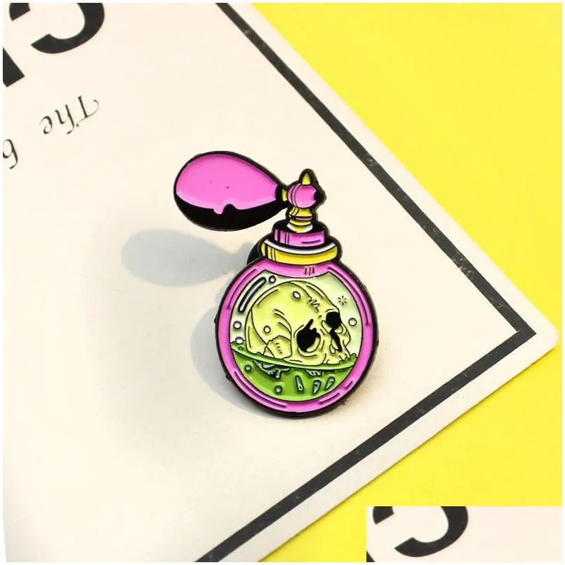 fashion witch potion bottle enamel pins cartoon magic skeleton perfume brooches dark gothic jewelry mysterious gifts lapel backpack badge 1440