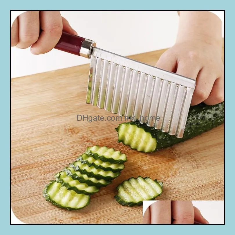 300pcs potato crinkle wavy edged knife stainless steel kitchen gadget vegetable fruit cutting slicers sn3478