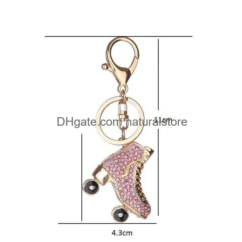  dhs keyring bag charm pendant keys holder roller skates shoe diamond keychain jewelry key chain women girl gifts