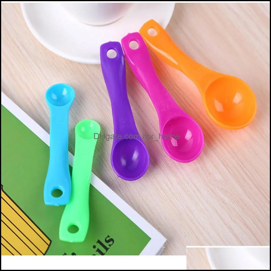 factory direct selling colorful measuring spoon double scale kitchen baking tools milk powder colored plastic 5piece set wholesale