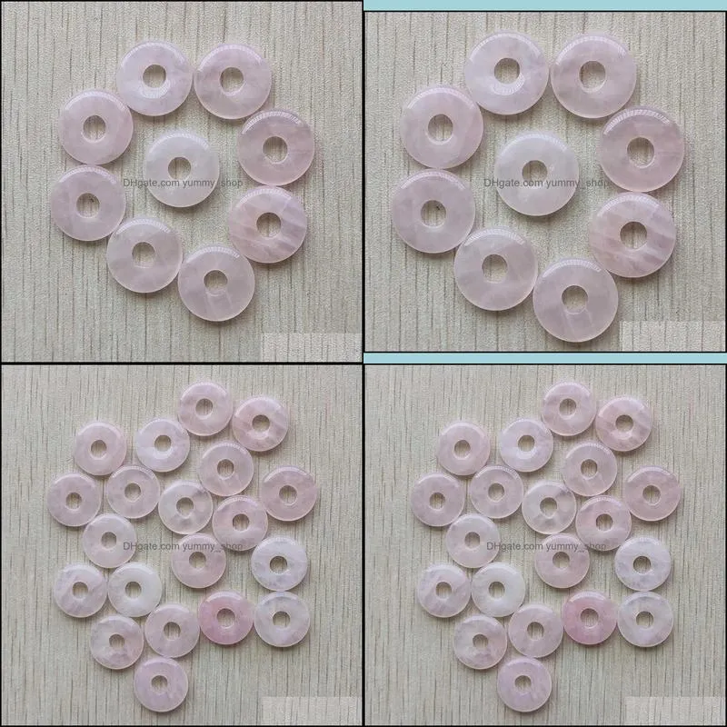 round ssorted 18mm circle donut pink rose quartz natural stone charms crystal pendants for necklace accessories jewelry making