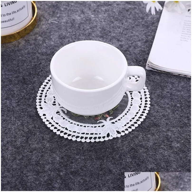 12cm european style lace coaster placemat embroidery craft bowls coffee cups fabric antiscald table insulation plate mat