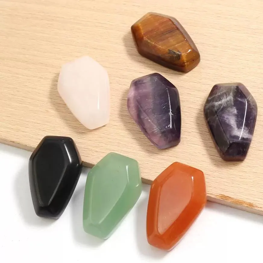 natural crystal stone coffin shape ornaments reiki healing chakra quartz mineral tumbled gemstones gem craft home decoration